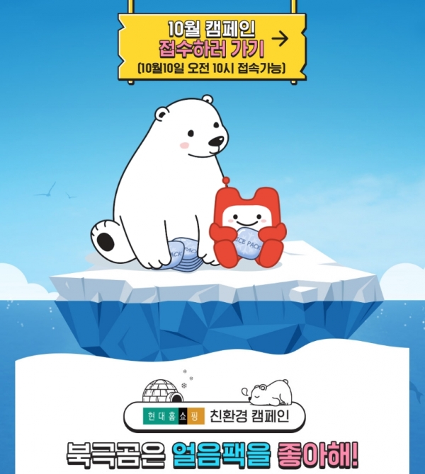현대홈쇼핑은 오는 10일부터 현대H몰 내에 캠페인 전용 페이지 오픈을 시작으로 매달식품 협력업체에 무상 제공하는 자원 재순환 캠페인(‘북극곰은 얼음팩을 좋아해’)을 정기적으로 실시키로 했다고 4일 밝혔다. 사진=현대홈쇼핑 제공