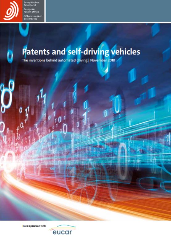 유럽특허청(EPO)이 지난해 11월 6일 발간한 '특허와 자율주행차량(Patents and self-driving vehicles)' 보고서. 사진=유럽특허청 캡처