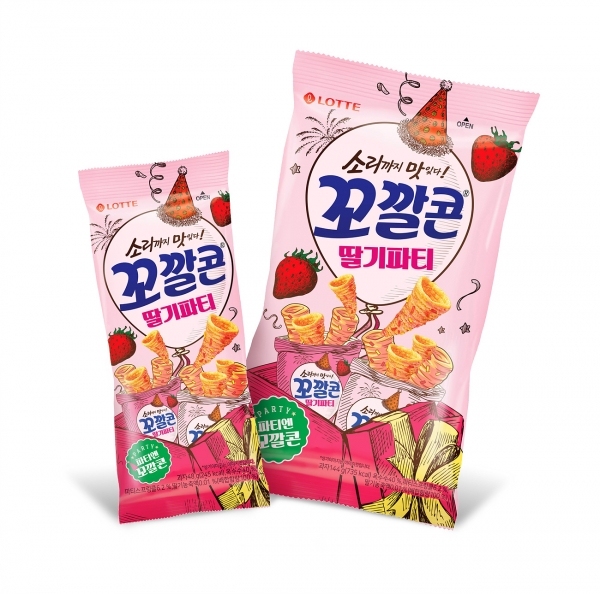 롯데제과(대표 민명기)가 인기 제품 '꼬깔콘'에 딸기맛을 활용해 색다른 맛의 '꼬깔콘 딸기파티'를 출시했다고 3일 밝혔다. 사진=롯데제과 제공