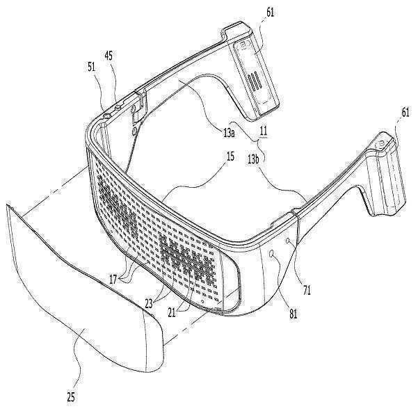 ㈜네오펙트가 올해 7월 27일 출원(출원번호 제1020200092831호)해 12월 18일 등록(등록번호 제102195142호)을 받은 ‘발광다이오드 안경’ 특허의 대표도면. 그림=키프리스 캡처