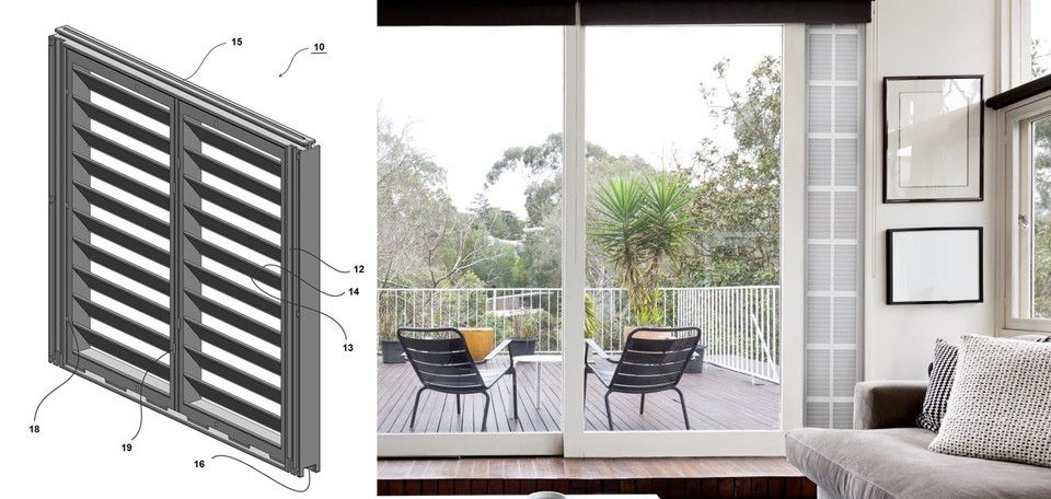 ㈜플러스미와 이 회사 대표 차희장씨가 2020년 6월 3일 공동 출원(출원번호 제1020200067351호)해 2020년 11월 11일 등록(등록번호 제102179844호)을 받은 ‘적층식 창문형 환기장치’ 특허의 대표도면(왼쪽)과 실제 제품 모습. 사진=키프리스, 특허청