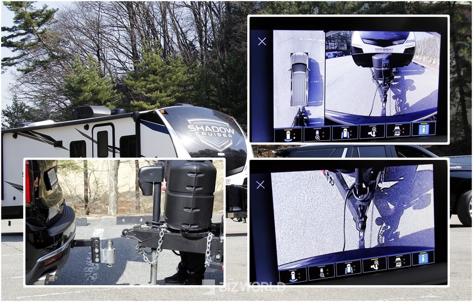 히치뷰 카메라로 타호에 트레일러를 연결하고 있다. 시진=손진석 기자