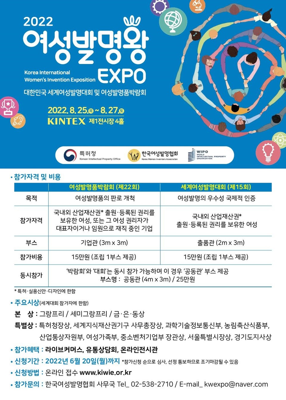 특허청(청장 김용래)이 주최하고 한국여성발명협회(회장 이인실)가 주관하는 ‘2022 여성발명왕EXPO’의 참가신청을 오는 6월 20일 접수 받는다. 사진=특허청