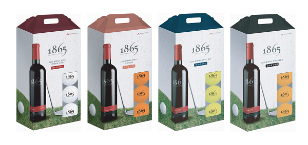 와인전문기업 '금양인터내셔날'이 다음 달 편의점 GS25를 통해 ‘1865 골프공 패키지’ 4종을 선보인다고 밝혔다. (사진 왼쪽부터) 1865 카베르네 소비뇽, 카르미네르, 말벡, 메를로. 사진=금양인터내셔날