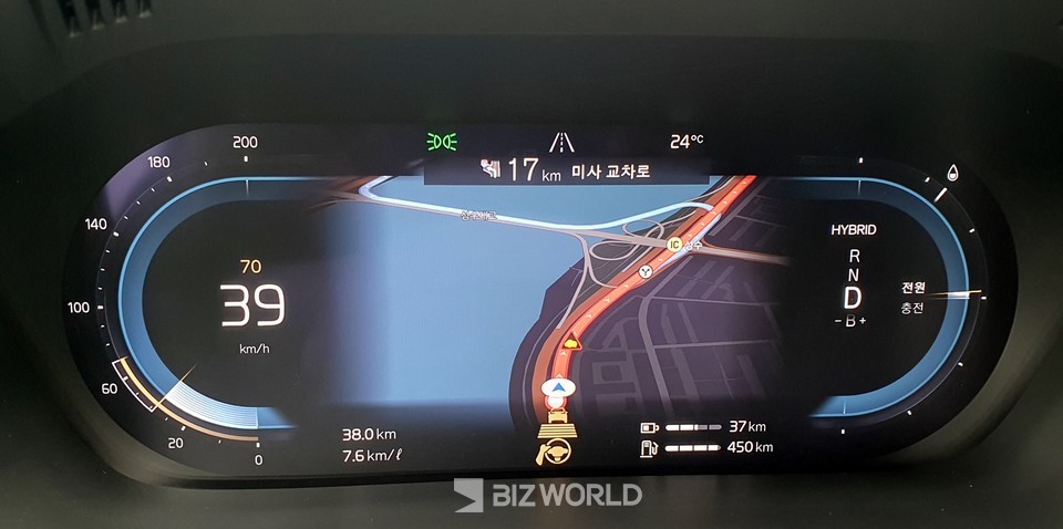 서울 출발 후 미사 교차로에서 계기판. 사진=손진석 기자