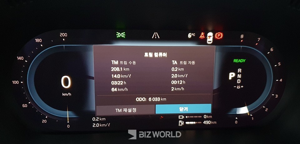 서울에서 고성 거진해수욕장에 도착했을 당시 차량의 트립에 표시된 연비. 사진=손진석 기자