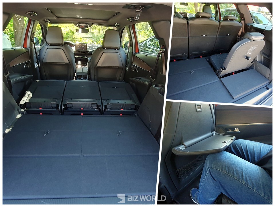 2열과 3열 풀 플랫(왼쪽), 3열 시트 설치(오른쪽 위), 2열 시트 무릎 공간과 접이식 선반(오른쪽 아래). 사진=손진석 기자