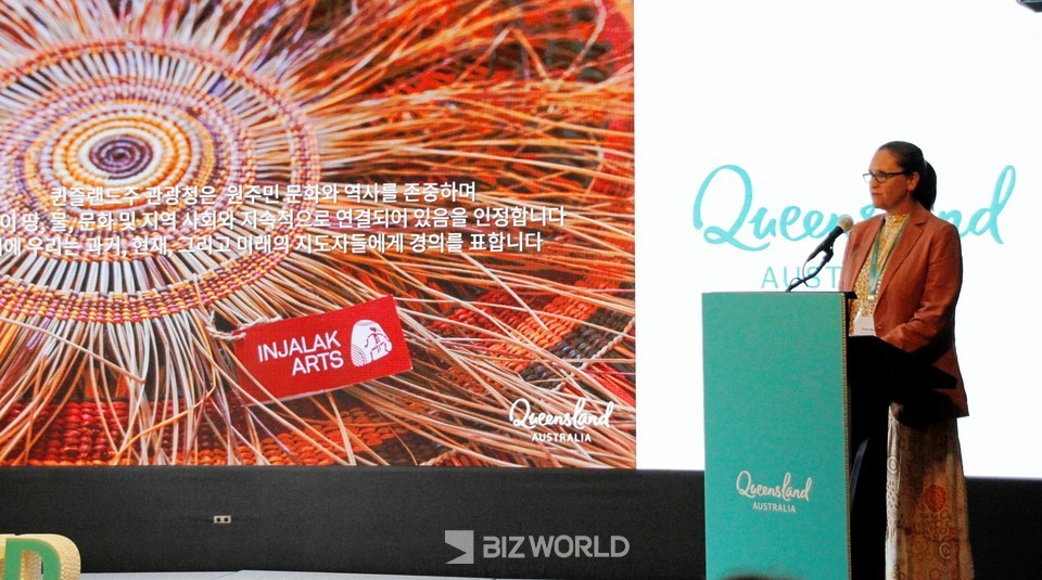 케이티 밀스 퀸즐랜드주 관광청 인터내셔널 총괄 디렉터가 인사말을 하고 있다. 사진=손진석