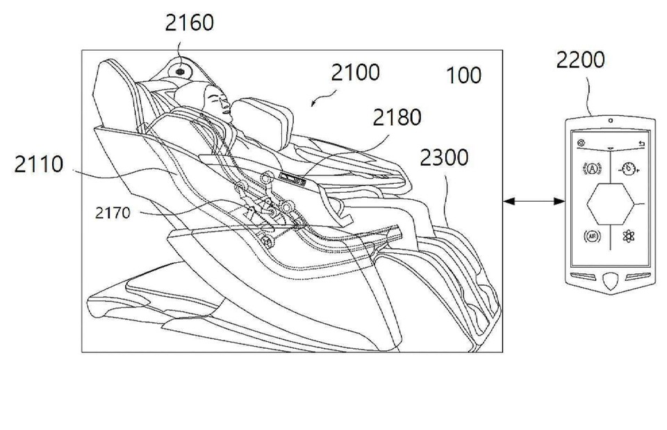 바디프랜드가 2021년 9월 9일 출원(출원번호 제1020210120191호)해 같은 날자인 올해 9월 1일 등록(등록번호 제102572497호)을 받은 ‘생체 신호를 측정하는 마사지 장치’라는 특허의 대표 도면. 그림=키프리스