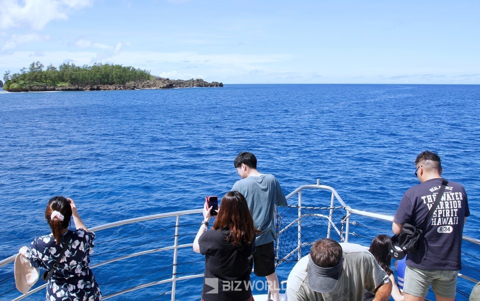 멋진 돌고래 모습을  촬영하기 위해 관광객의 카메라가 바쁘다. 사진=손진석 기자