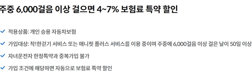 삼성화재 다이렉트 자동차보험의 '삼성화재 걷기 특약' 이행 조건. 사진=삼성화재 다이렉트