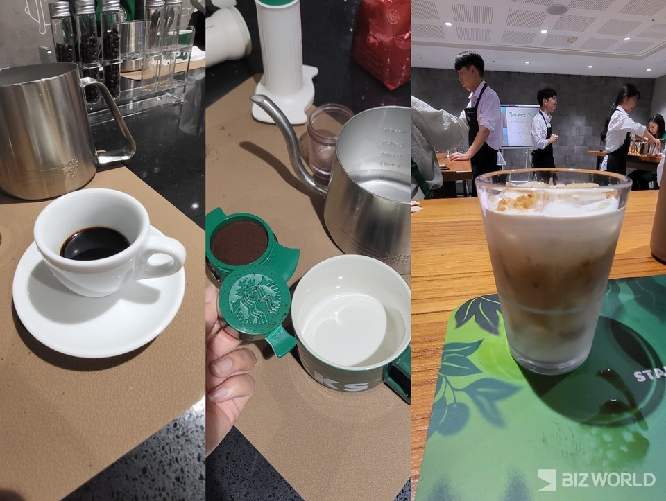 현장에서 바리스타들이 컴프레소라는 추출 기구를 사용해 직접 커피를 만들어 보고 맛볼 수 있도록 돕고 있다. 사진=차혜린 기자