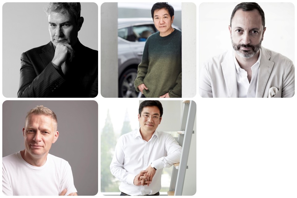 현대차기아 글로벌디자인본부 루크 동커볼케 사장(상단 왼쪽부터 시계방향), 현대제네시스 글로벌디자인 담당 이상엽 부사장, 기아글로벌디자인담당 카림 하비브 부사장, 제네시스디자인센터 윤일헌 상무, 현대디자인센터 사이먼 로스비 상무. 사진=현대차 그룹