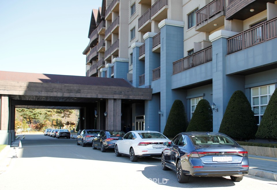 인터컨티넨탈 알펜시아에서 시승 대기 중인 올 뉴 어코드 차량들. 사진=손진석 기자