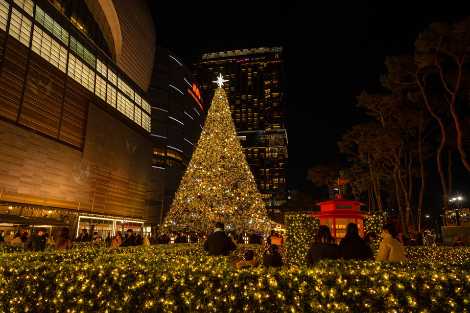 롯데월드타워 잔디광장에 설치된 대형 크리스마스 트리. 사진=서울관광재단