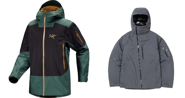 스키복을 일상에서 착용하는 ‘스키코어’ 유행으로 다양한 아웃도어 상품이 주목받고 있다. 각 제품은 아크테릭스 세이버 인슐레이티드 재킷(왼쪽)과 아이더X디미토 고어텍스(VTX X EIDER) 2L 다운 재킷. 사진=브랜드 각 사