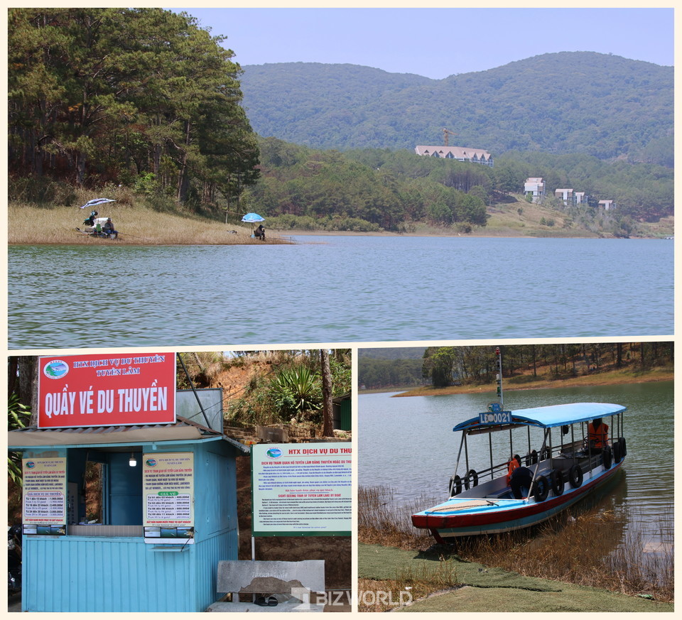 뚜옌람 호수 매소와 호수에서 낚시를 즐기는 현지인들.사진=손진석 기자