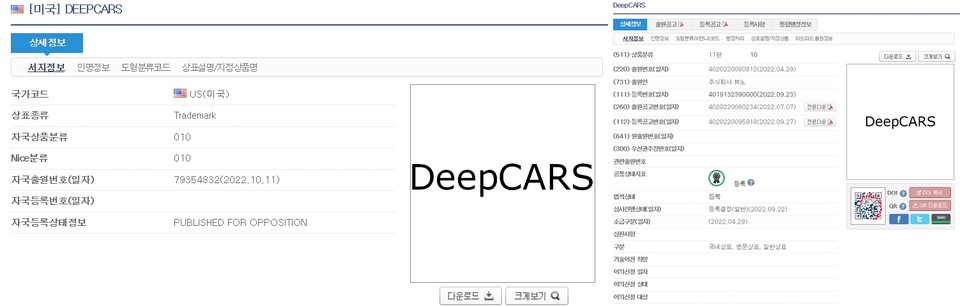 의료 인공지능(AI) 기업 '뷰노(대표 이예하)'는 AI 기반 심정지 예측 의료기기 '뷰노메드 딥카스'의 영문인 ‘DeepCARS’와 만성질환 관리 브랜드 '하티브‘의 영문인 ’Hativ'를 잇따라 미국 특허청에 상표권 등록을 받아냈다고 3일 밝혔다. 미국 특허 공보(왼쪽)과 대한민국 특허 공보. 사진=키프리스