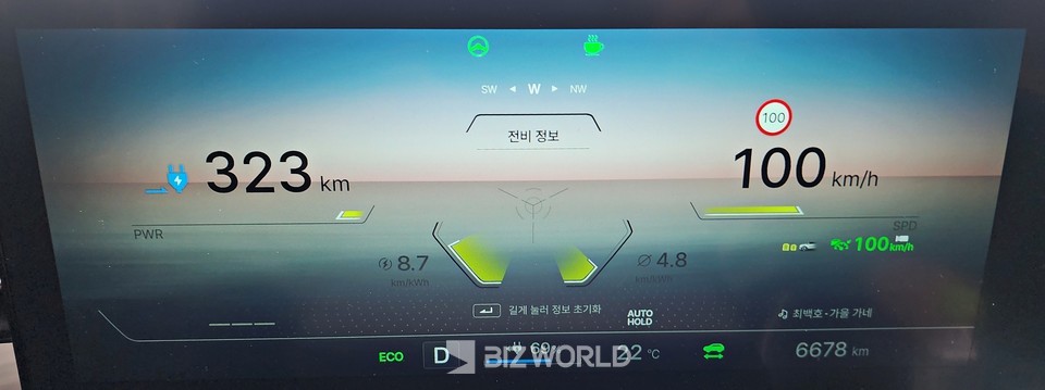 토레스 EVX 계기판 전비 표시. 사진=손진석 기자