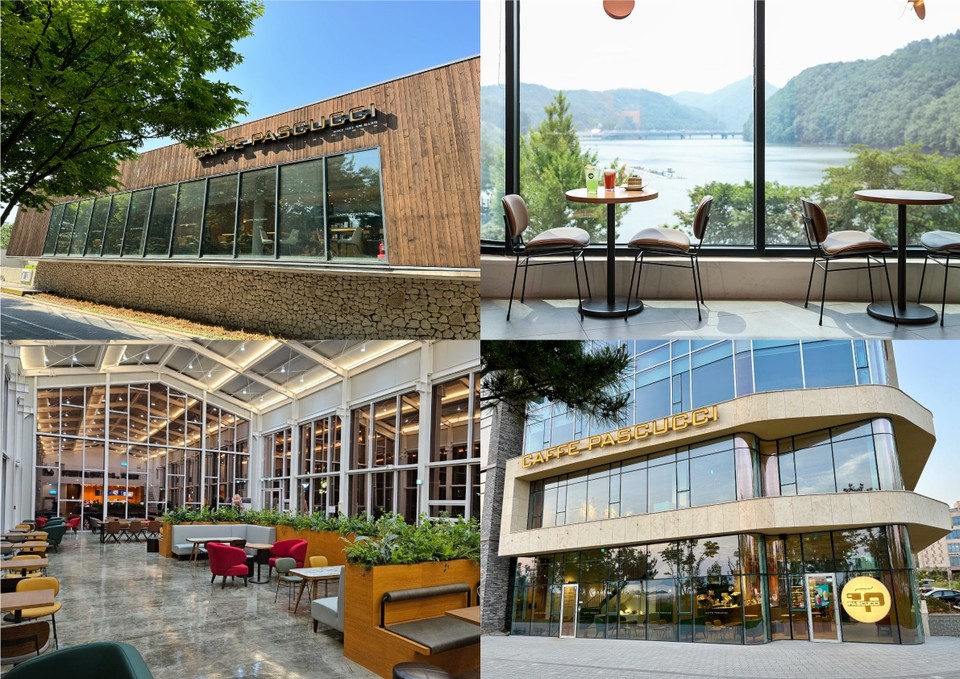 파스쿠찌가 운영 중인 매장들. (왼쪽 위부터 시계방향으로) 파스쿠찌 소마미술관점, 파스쿠찌 대전방동호수공원DI점, 파스쿠찌 여수웅천해변공원점, 파스쿠찌 성주별고을체육공원점. 사진=SPC 파스쿠찌