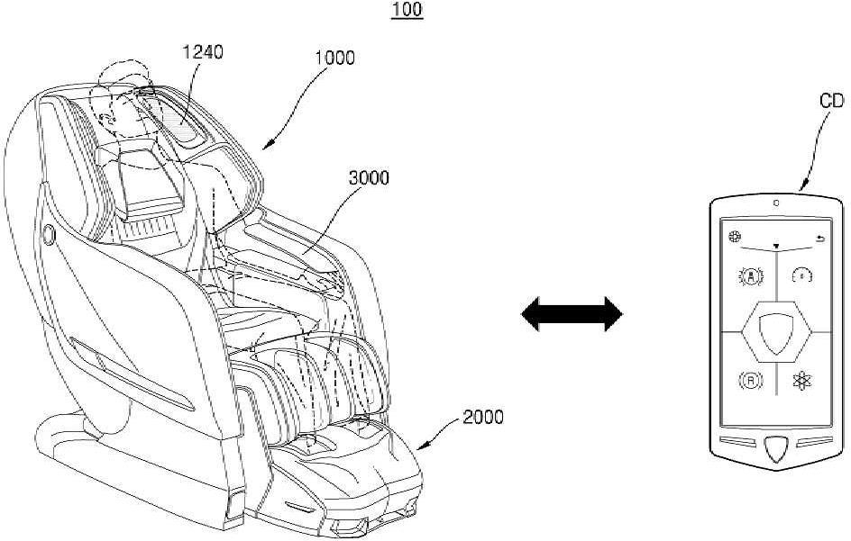 바디프랜드가 2022년 3월 21일 출원(출원번호 제1020220034424호)해 4월 18일 등록(등록번호 제10266008호)을 받은 ‘‘볼 타입 시료유닛 및 이를 갖는 마사지 장치의 마사지 모듈 특허’ 발명에 따른 마사지 장치의 일 실시예를 나타낸 도면. 그림=키프리스