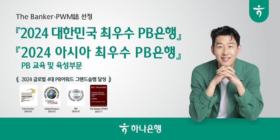 하나은행(은행장 이승열)은 8일 글로벌 금융전문매체 더 뱅커(The Banker)와 PWM(Professional Wealth Management)이 공동 주최한 ‘제16회 글로벌 PB어워드’에서 국가별 최고상인 ‘2024 대한민국 최우수 PB은행상’을 수상했다고 밝혔다. 사진=하나은행
