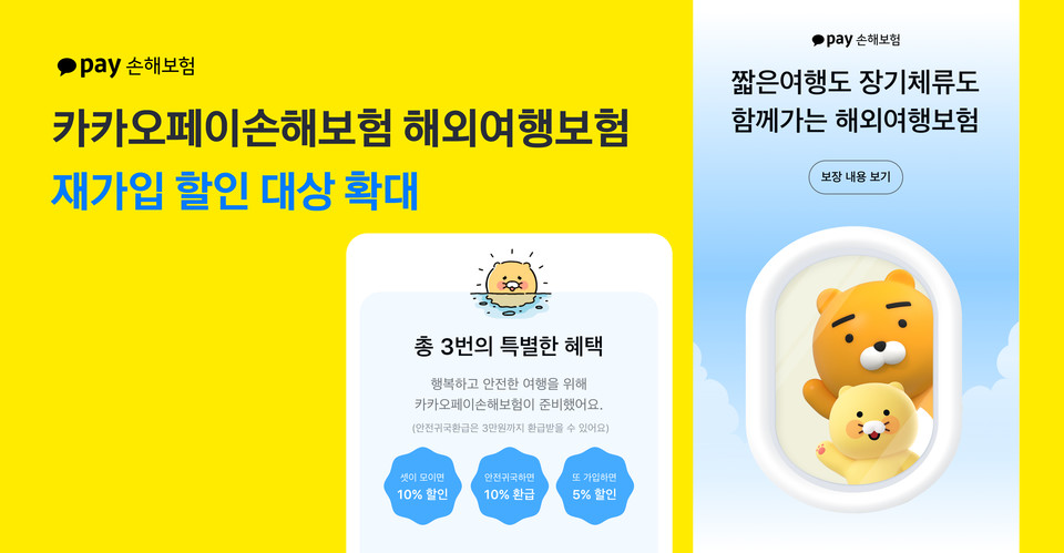 카카오페이손해보험이 장기 가입 사용자 수요 증가에 따라 해외여행보험 재가입 할인 대상자를 전체로 확대한다고 발표했다. 그래프=카카오페이손해보험