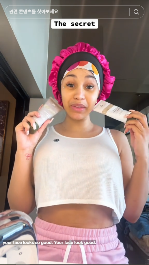 미국의 유명 가수 '카디비(Cardi B)'가 한국의 더마머드코스메틱 브랜드 비알머드 제품인 머드 마스크와 팩투폼 클렌저를 사용한 사실이 알려지면서, 이 제품에 대한 관심이 급증하고 있다. 사진=카디비 틱톡 계정