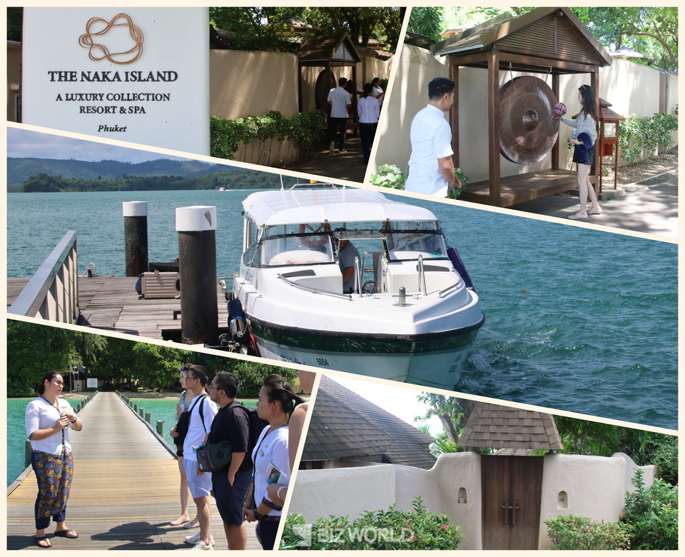 [크기변환]푸켓 나카 아일랜드 리조트 표지판 뒤로 섬에 들어오고 나갈때 치는 칭이 있다. 보트를 타고 섬의 선착장에 도착하면 직원이 용과 관련된 섬의 전설을 이야기 해준다. 사진=손진석  기자