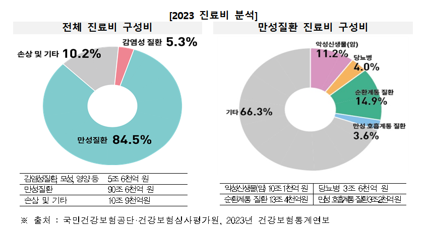 질병관리청의 '2024 만성질환 현황과 이슈' 내 '2023 진료비 분석' 내용. 그래프=질병관리청