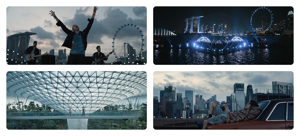 싱가포르에서 촬영한 Coldplay의 ‘Man in The Moon’ 뮤직비디오 장면들. 사진=싱가포르관광청