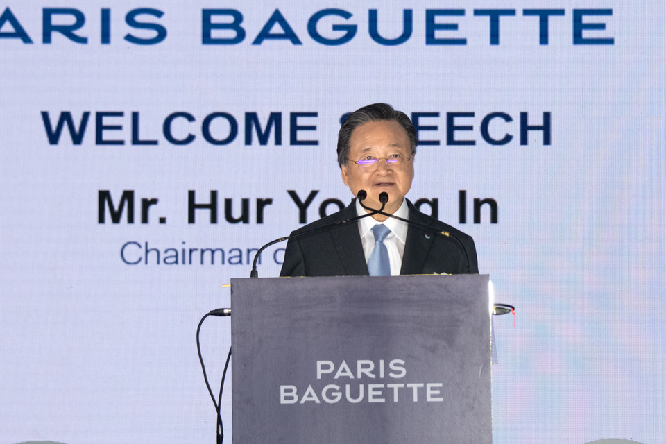 지난 25일(현지시각) 열린 ‘파리바게뜨 조호르 생산센터’ 준공식에서 축사를 하고 있는 허영인 SPC그룹 회장의 모습. 사진=김선주 기자 