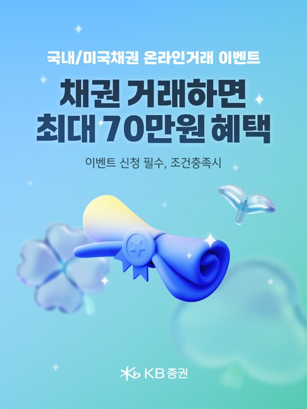 KB증권(대표 이홍구·김성현)은 비대면·은행연계 개인 고객을 대상으로 ‘국내와 미국 채권 온라인 거래 이벤트’를 벌인다고 28일 밝혔다.