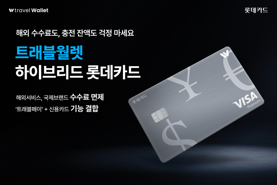 롯데카드(대표 조좌진)가 트래블월렛(대표 김형우)과 제휴해 해외 이용 수수료 면제 혜택과 신용카드 기능을 탑재한 ‘트래블월렛 하이브리드 롯데카드’를 선보였다고 15일 밝혔다. 사진=롯데카드