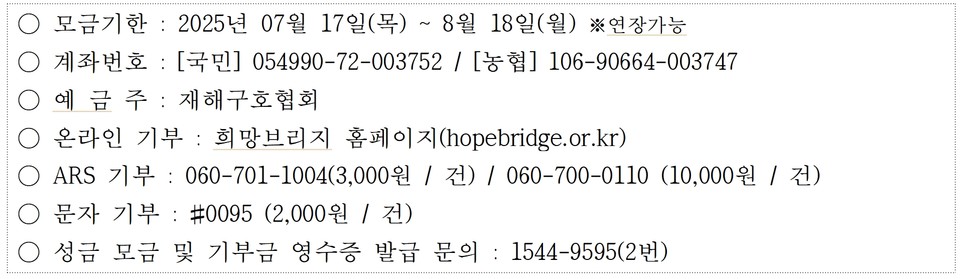 희망브리지 기부 정보. 자료=희망브리지