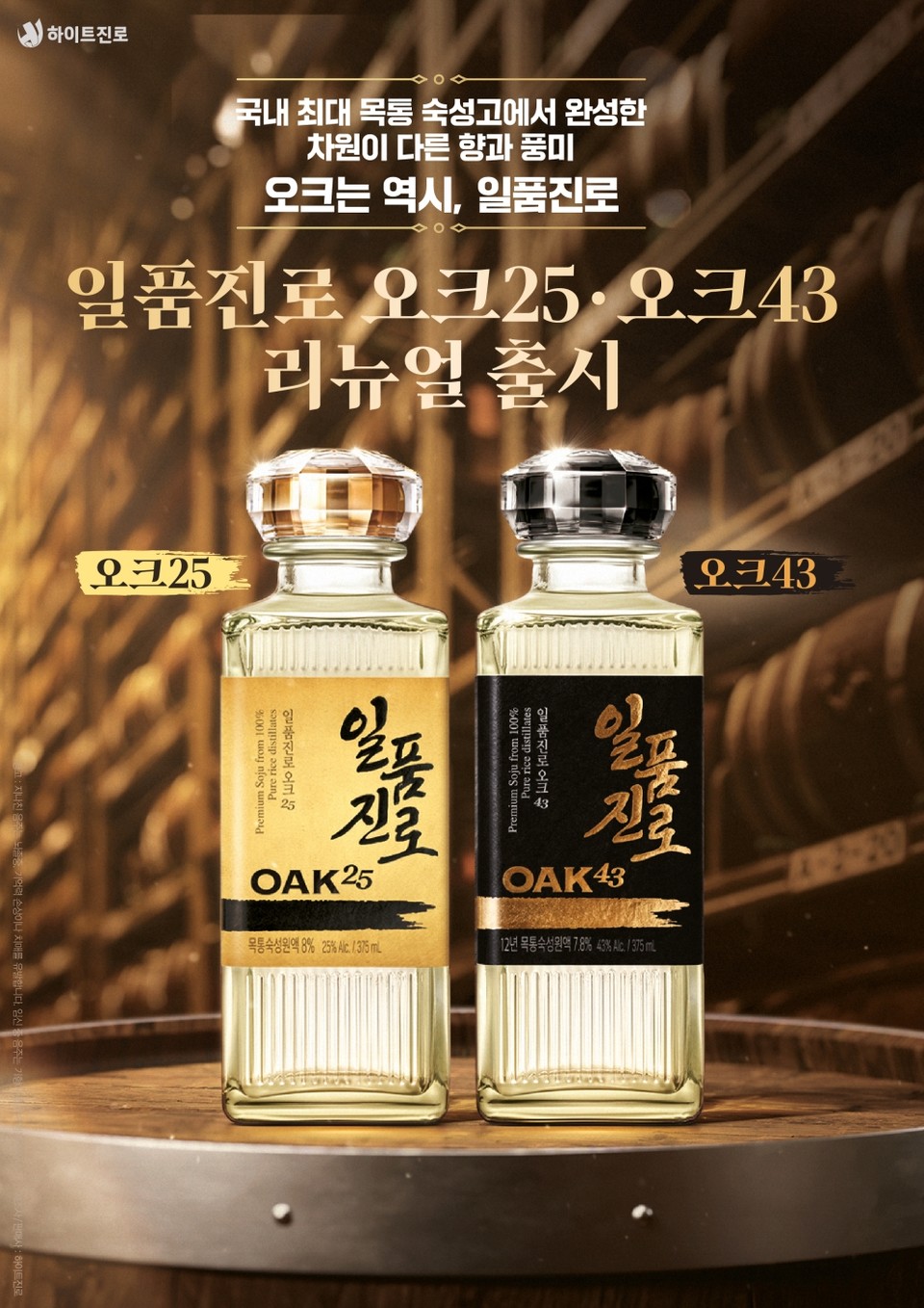 일품진로 오크25, 오크43 리뉴얼 출시 포스터. 사진=하이트진로
