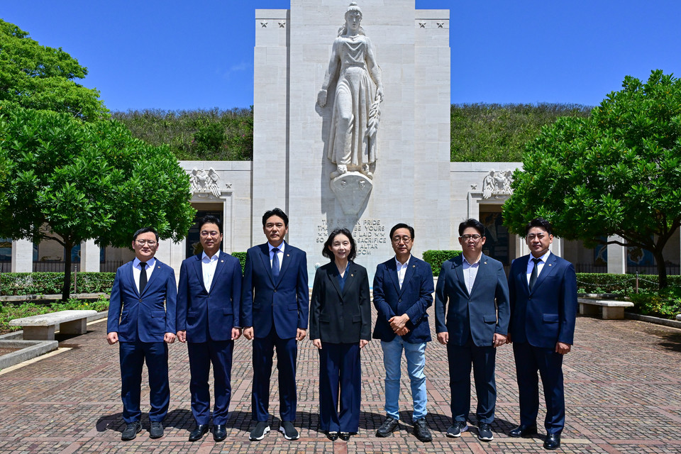 국립태평양 기념묘지를 참배하고 참석자들이 기념 사진을 촬영하고 있다. 사진=서울시의회