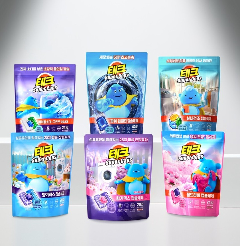 LG생활건강의 세탁세제 브랜드 '테크'가 이마트와 손잡고 신규 캡슐세제 브랜드 ‘테크 수퍼캡스(Super Caps)’를 선보였다고 20일 밝혔다. 사진=LG생활건강