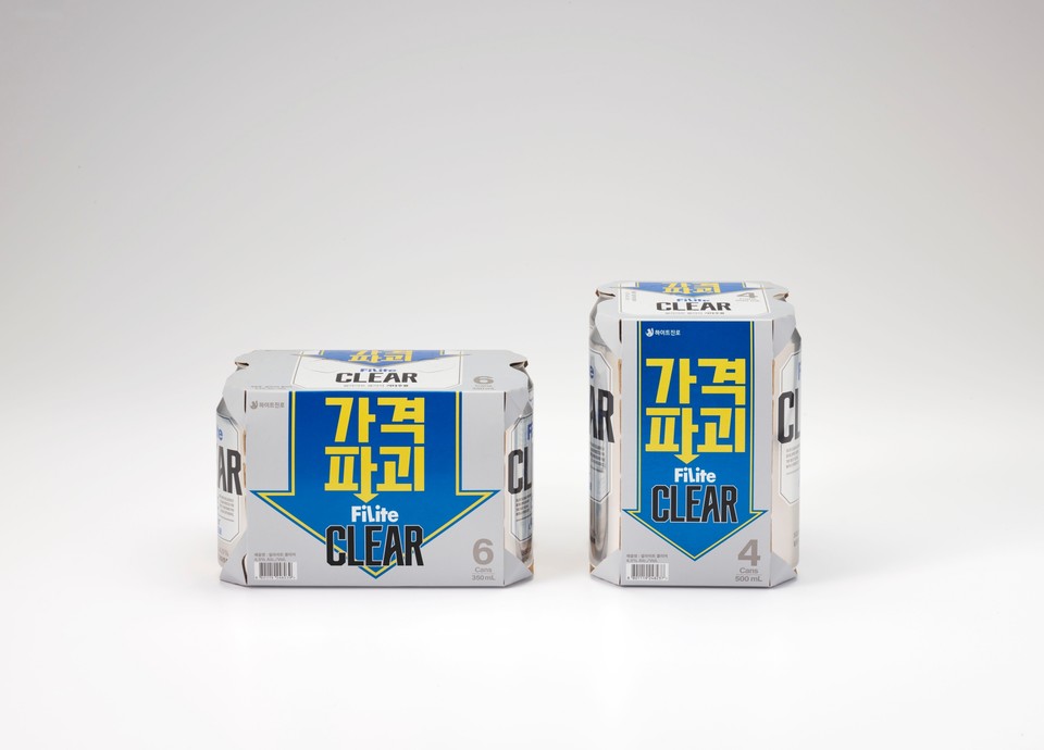 '필라이트 클리어' 350㎖ 캔(왼쪽)·500㎖ 캔. 사진=하이트진로
