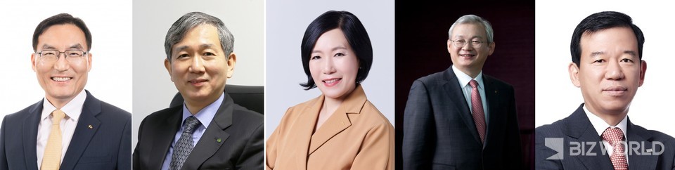 (왼쪽부터) 이현성 전 KB자산운용 대표, 황성엽 신영증권 대표, 박정림 전 KB증권 대표, 정영채 전 NH투자증권 대표, 서유석 금융투자협회장 순. 사진=각 사