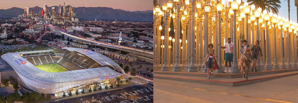 왼쪽 BMO 스타디움 (©LAFC), 오른쪽 LACMA. 사진=캘리포니아관광청