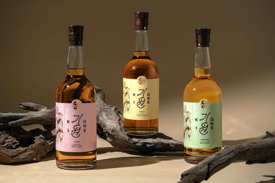 기원 위스키 시그니처 라인. (왼쪽부터) 기원 호랑이(Tiger), 기원 독수리(Eagle), 기원 유니콘(Unicorn). 사진=기원 위스키
