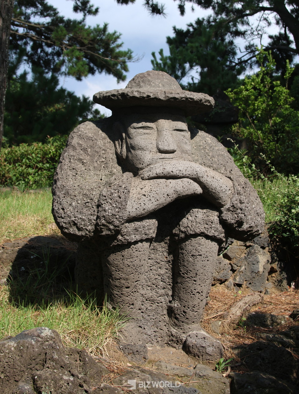 금능석물원에서 가장 인상 깊었던 돌하르방 작품. 제주=손진석 기자