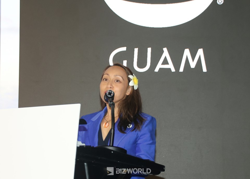 레진 비스코리(REGINE BISCOE LEE) 괌정부관광청장이 축사를 하고 있다. 사진=손진석 기자