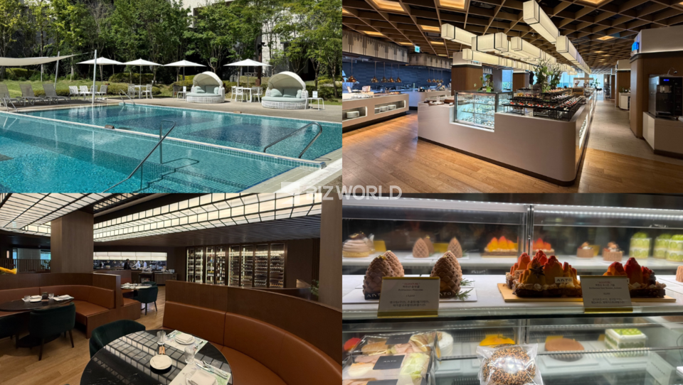 (왼쪽 위부터 시계방향으로) 안토 멤버스 회원 전용 가든풀, 우디플레이트, 안토 델리의 '북한산 솔방울'과 ‘북한산 포시즌 케이크’, 파크689 모습.사진=김미진 기자