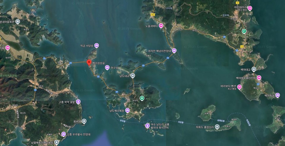여수와 고흥을 이어주는 섬섬백리길. 사진=구글지도 캡처