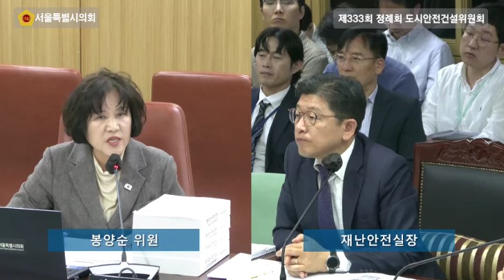 봉양순 서울시의원이 재난안전실 행정사무감사엣 질문을 하고 있다. 사진=서울시의회