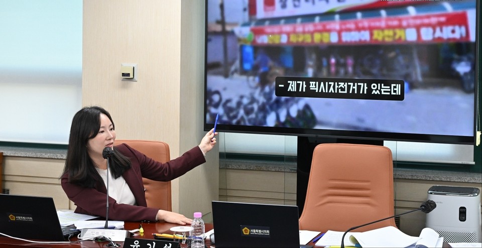 윤영희 서울시의원이 행정사무감사에서 질문하고 있다. 사진=서울시의회