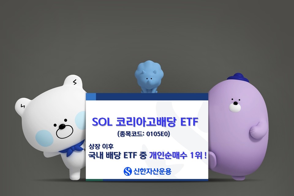  신한자산운용은 지난 9월 상장한 'SOL 코리아 고배당' ETF(상장지수펀드)의 개인투자자 누적 순매수가 835억원을 돌파했다고 7일 밝혔다. 사진=신한자산운용