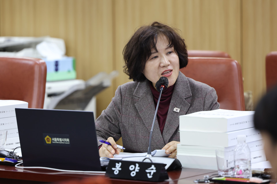 봉양순 시의원이 행정사무감사에서 질의하고 있다. 사진=서울시의회